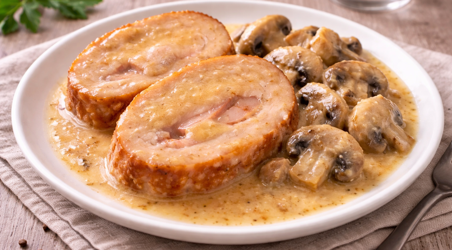 Rôti de poulet farci sauce champignons au Cookeo