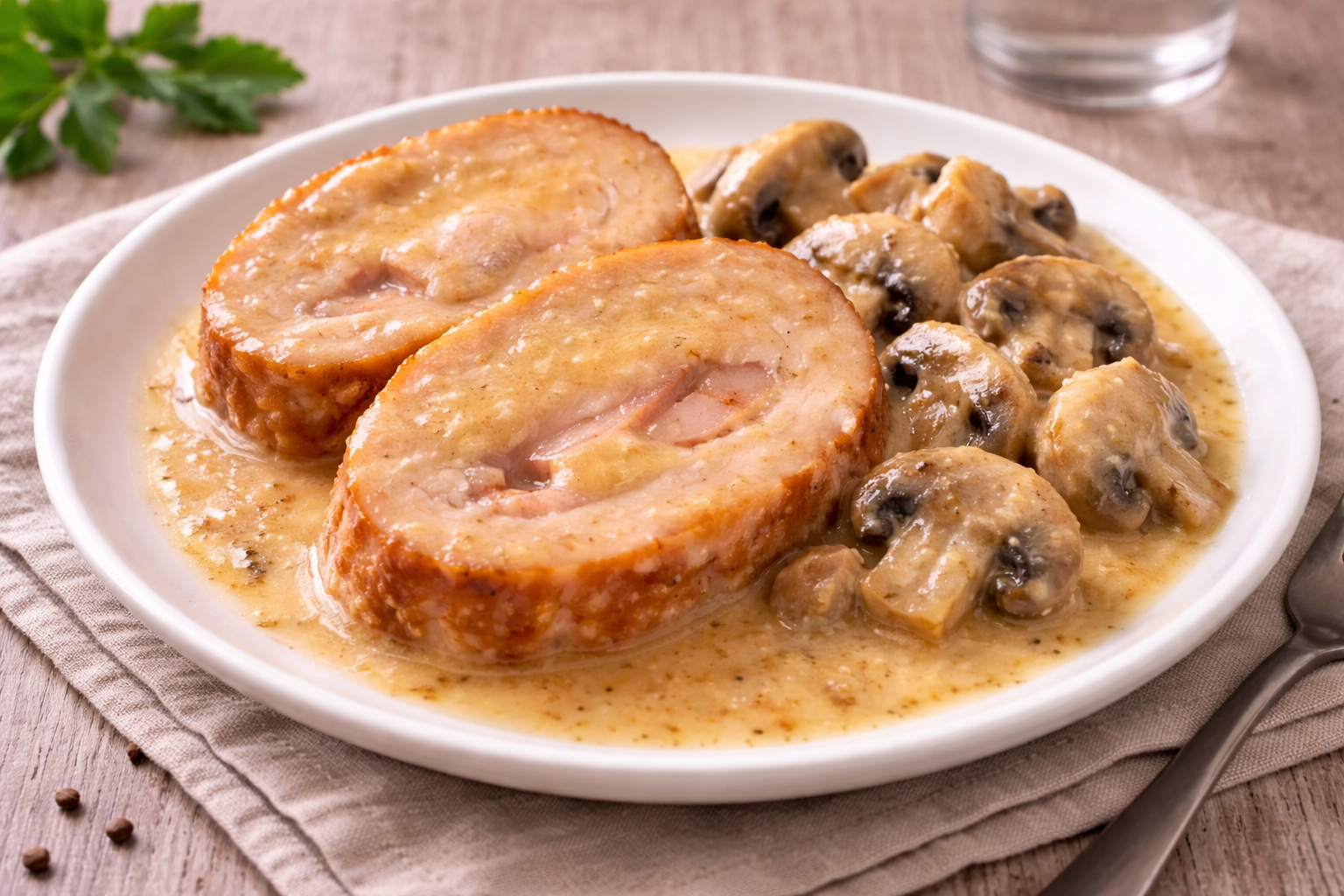 Rôti de poulet farci sauce champignons au Cookeo