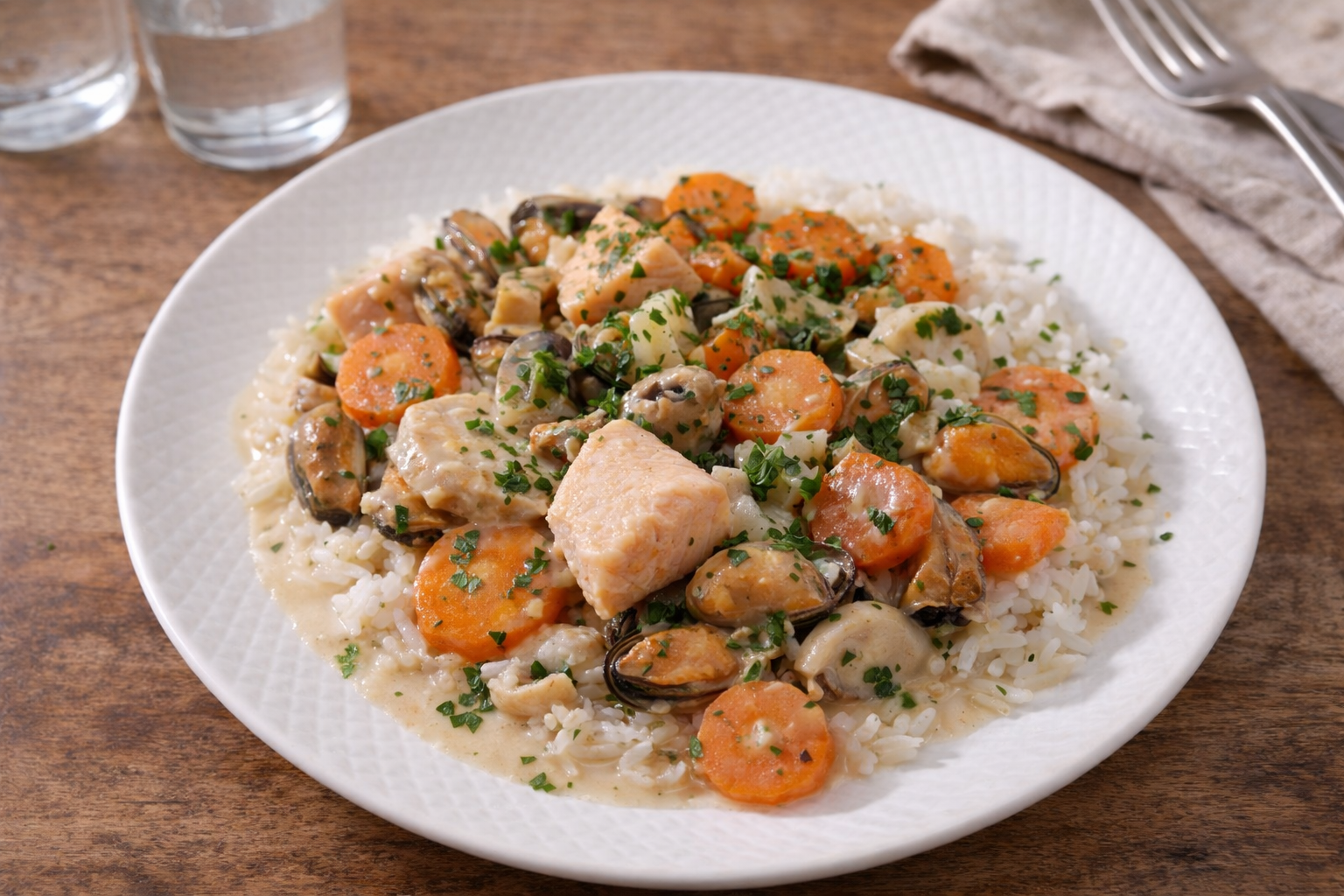 Blanquette express de saumon et moules au Cookeo