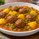 Boulettes de bœuf mijotées aux épices, pommes de terre et haricots cornille au cookéo