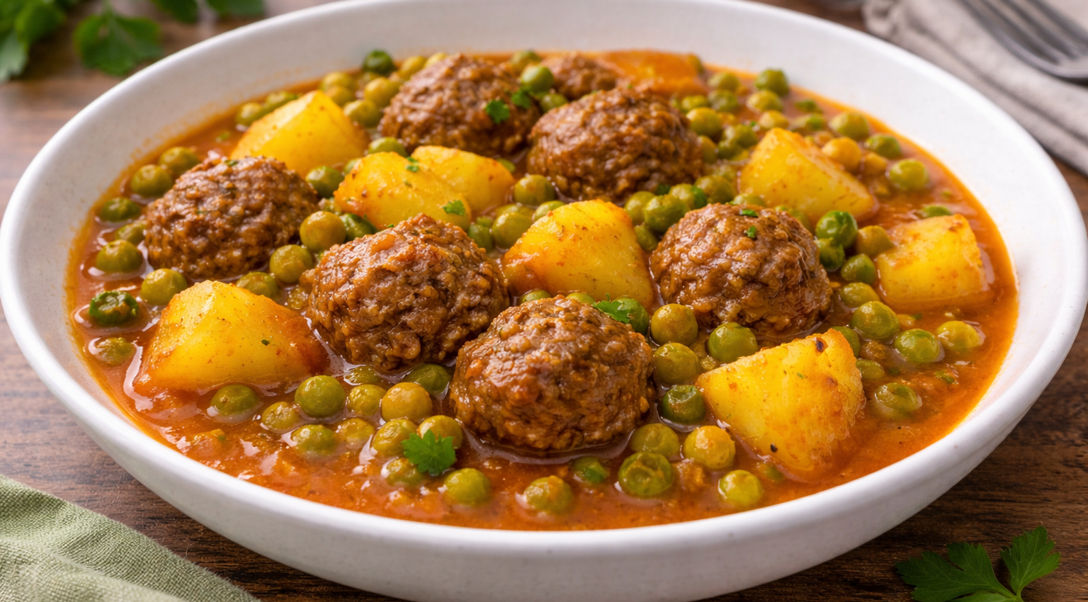 Boulettes de bœuf mijotées aux épices, pommes de terre et haricots cornille au Cookeo