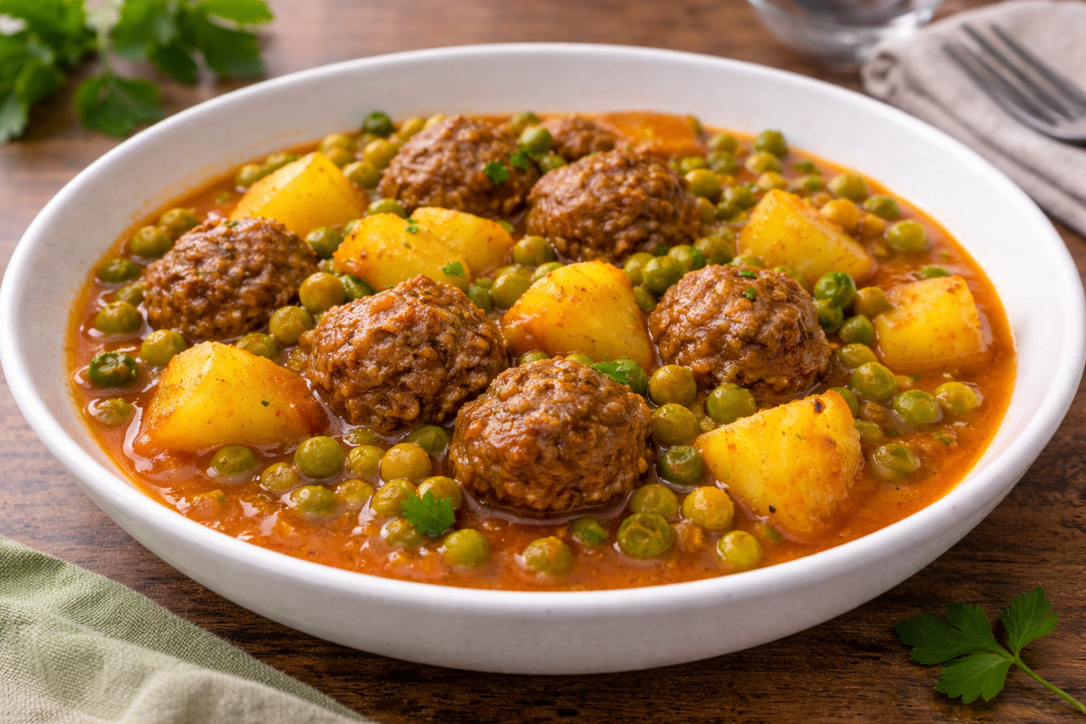 Boulettes de bœuf mijotées aux épices, pommes de terre et haricots cornille au Cookeo