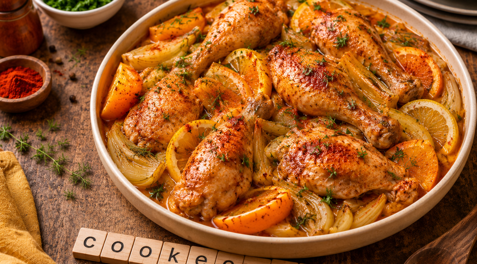 Pilons de poulet aux agrumes au Cookeo, fenouil fondant et sauce parfumée