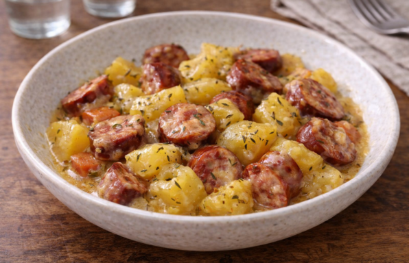 Pommes de terre fondantes aux saucisses fumées au Cookeo