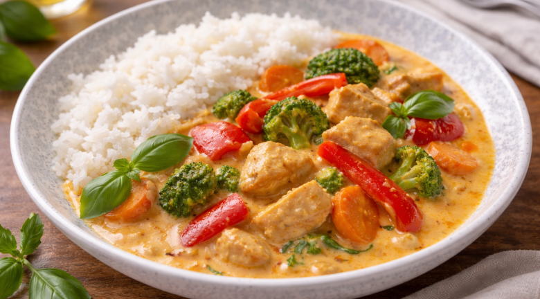 Poulet coco au curry rouge et légumes au Cookeo