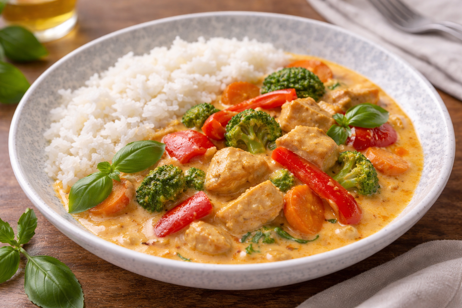 Poulet coco au curry rouge et légumes au Cookeo