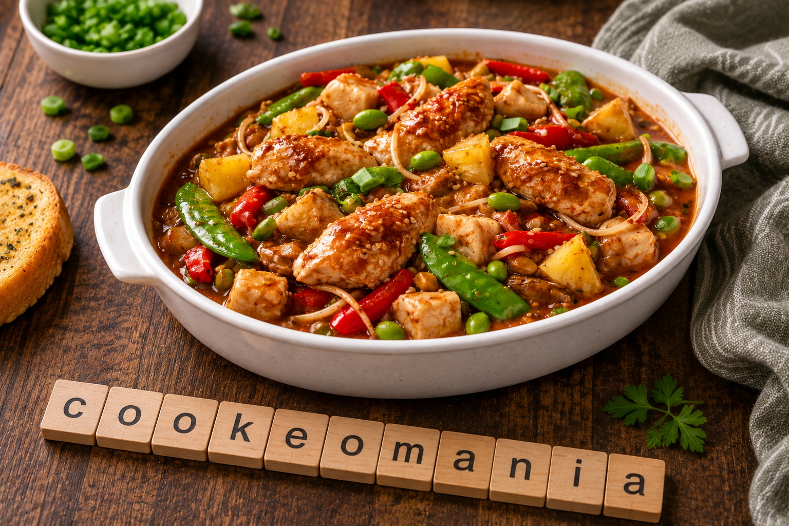 Poulet exotique sucré-salé au Cookeo, ananas, légumes croquants et sauce asiatique