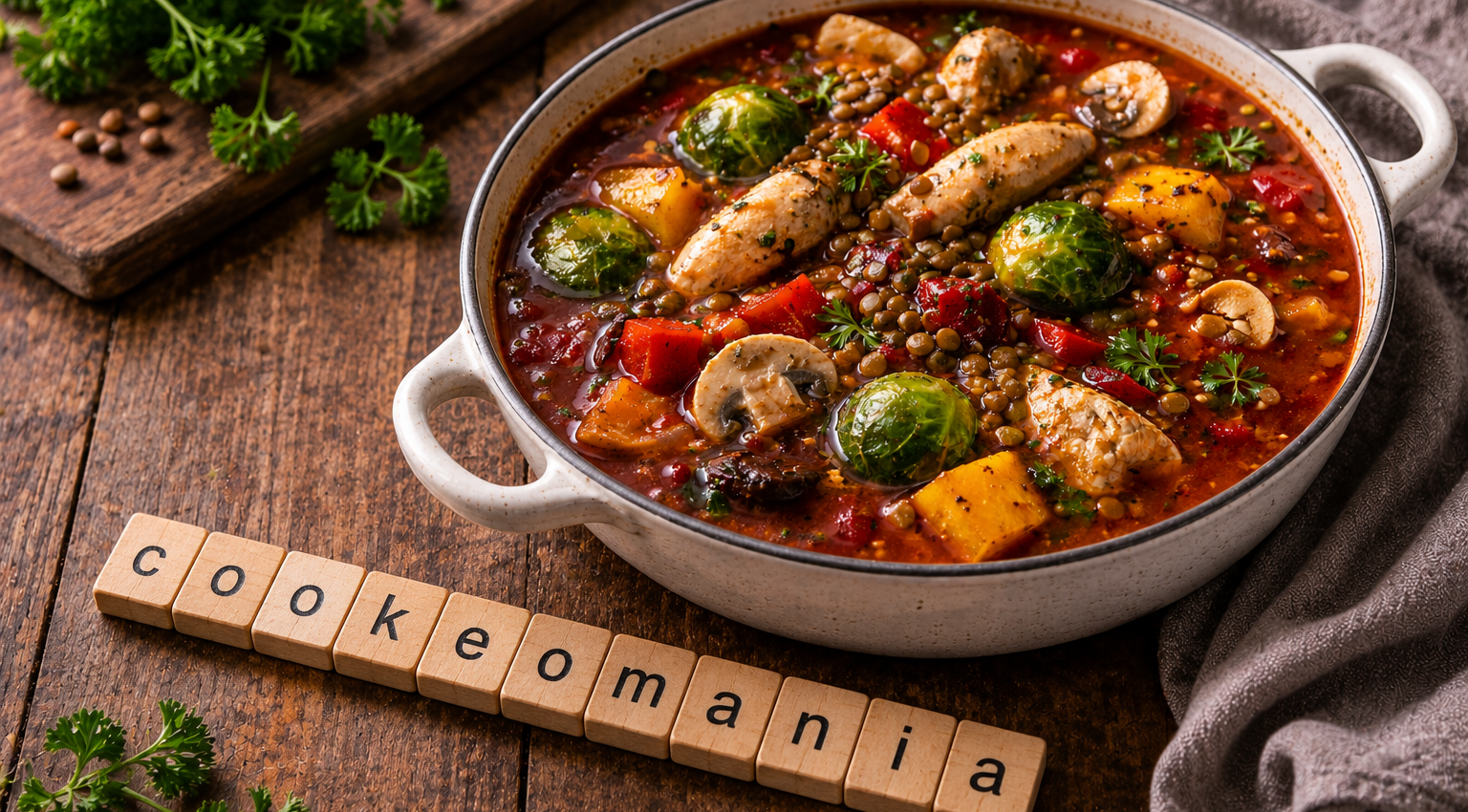Soupe rouge rustique au poulet et lentilles au Cookeo, le repas complet inspiré du bortsch
