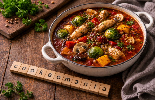 Soupe rouge rustique au poulet et lentilles au Cookeo, le repas complet inspiré du bortsch