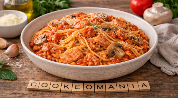 Spaghettis au saumon et champignons au Cookeo