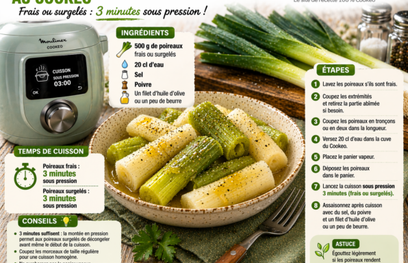 Comment faire cuire des poireaux au cookeo frais ou surgelés pour une cuisson vapeur simple et rapide