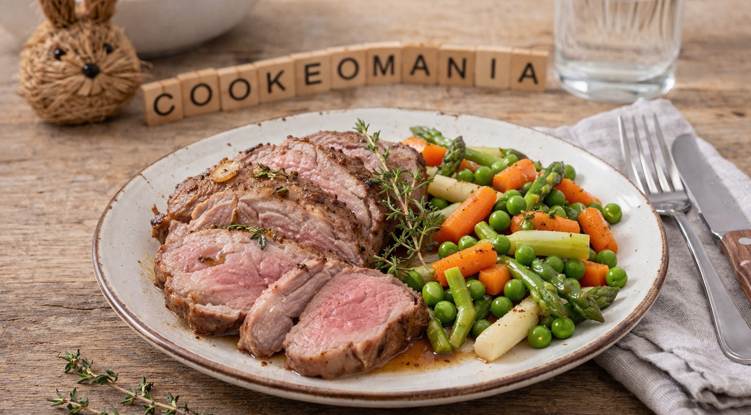 Repas de Pâques avec agneau rôti