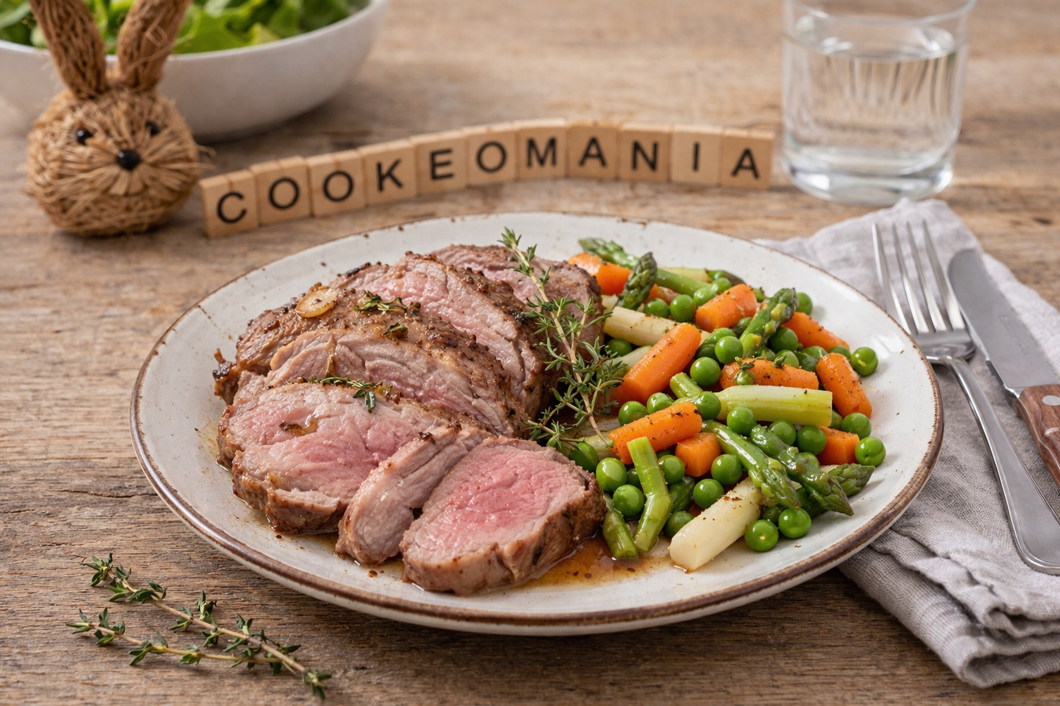 Repas de Pâques avec agneau rôti