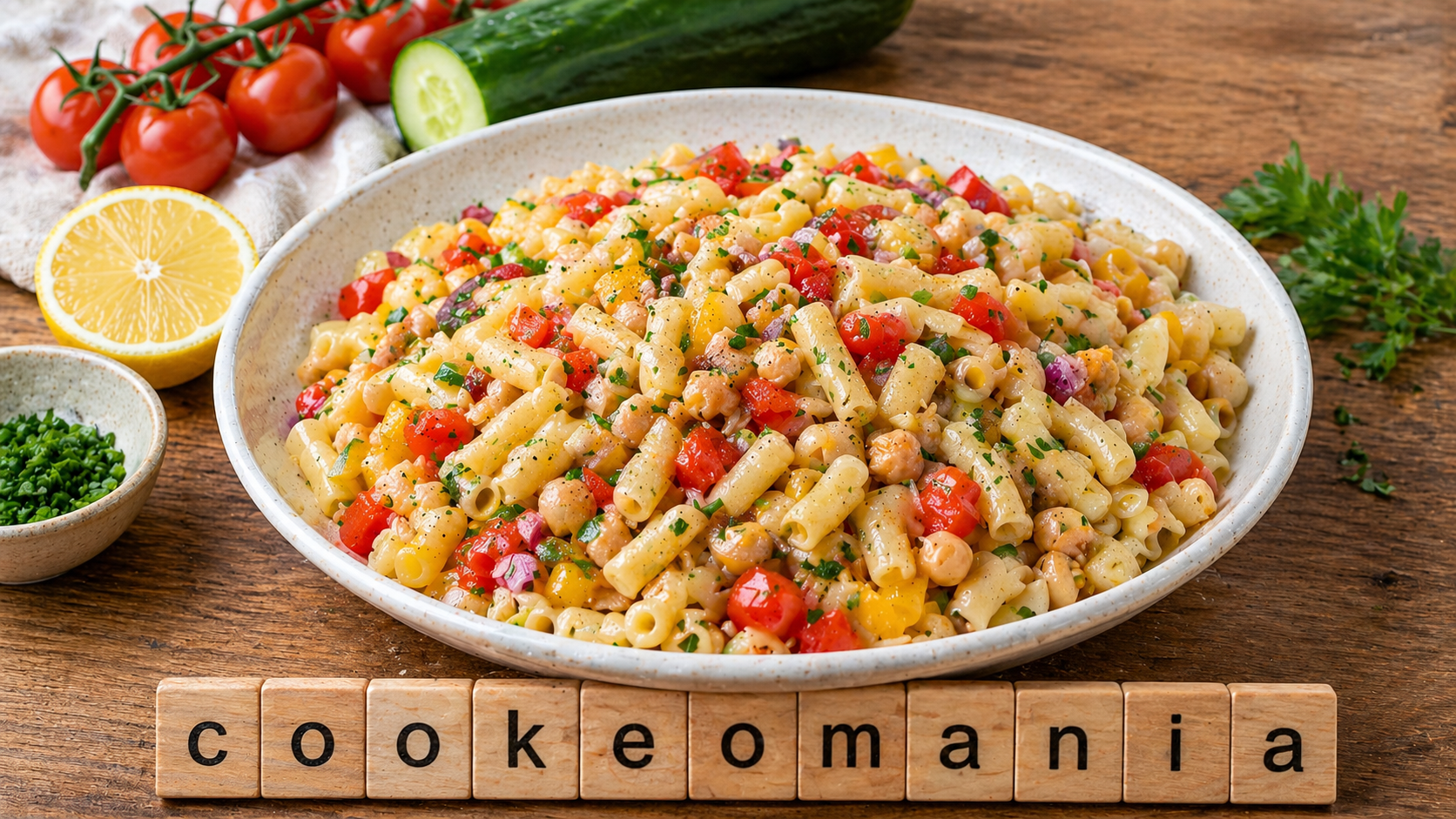 Salade de macaroni végétarienne aux pois chiches