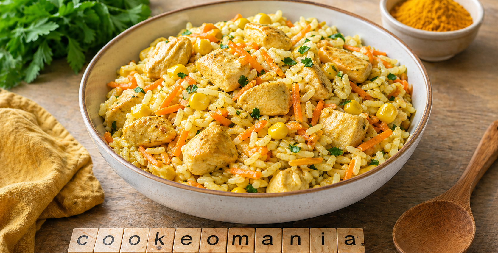 Salade de riz au poulet curry léger au Cookeo, savoureuse et équilibrée