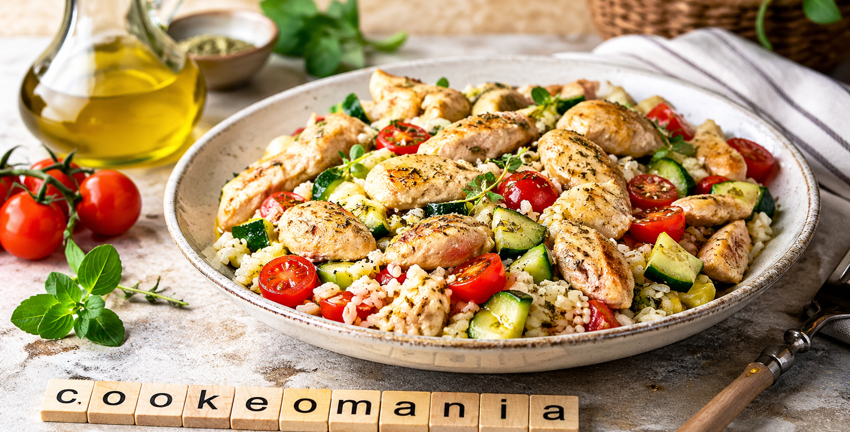 Salade de riz au poulet méditerranéen au Cookeo, ensoleillée et gourmande