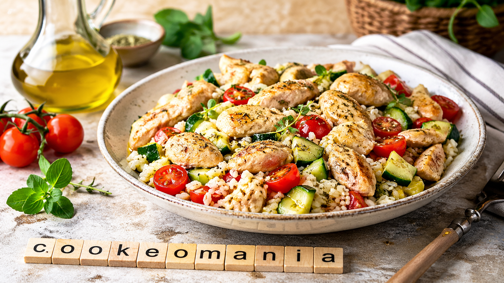Salade de riz au poulet méditerranéen au Cookeo, ensoleillée et gourmande