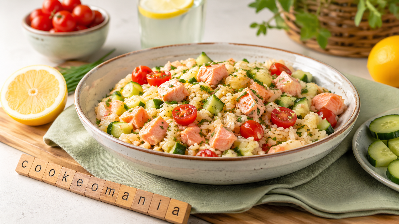 Salade de riz au saumon et crudités au Cookeo, fraîcheur et légèreté