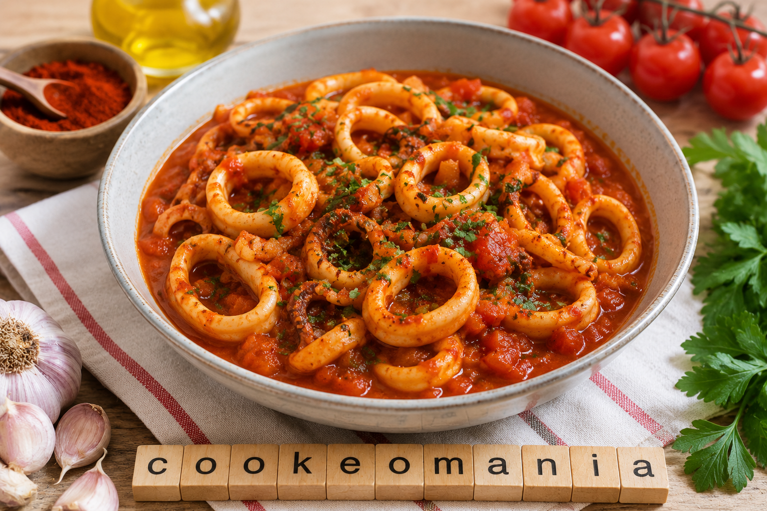 Calamars à la tomate et paprika