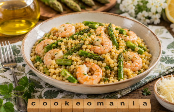 Fregola aux asperges et crevettes express