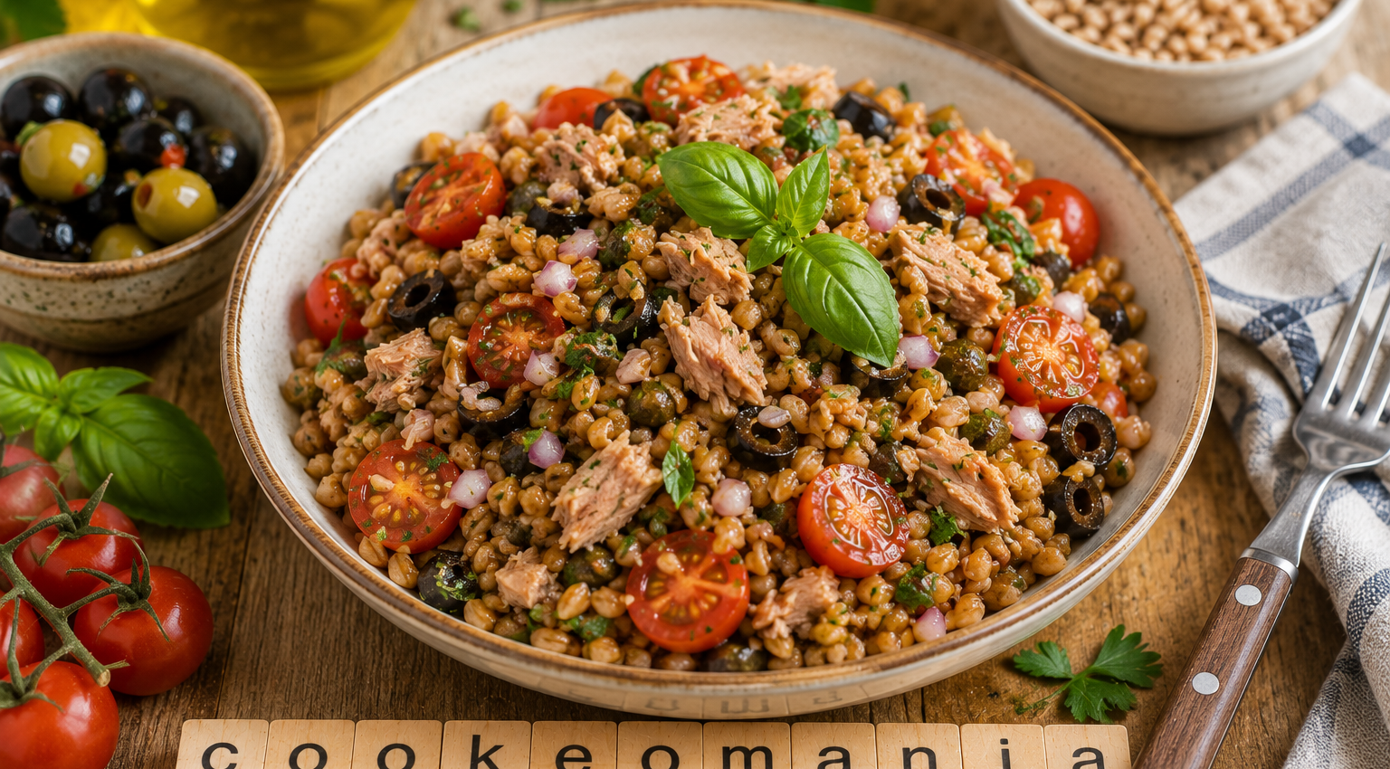 Épeautre au thon et tomates cerises, version méditerranéenne