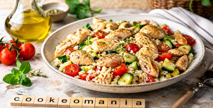 Salade de riz au poulet méditerranéen au Cookeo, ensoleillée et gourmande