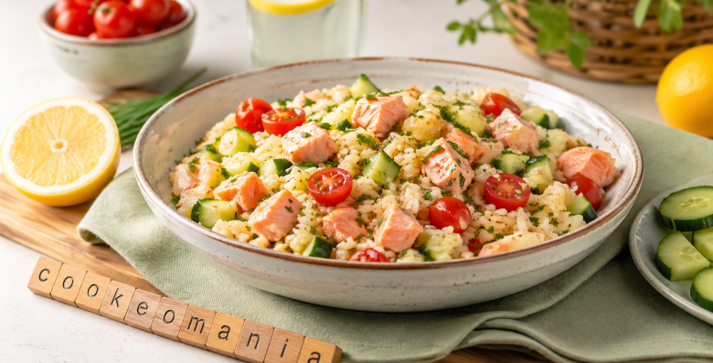 Salade de riz au saumon et crudités au Cookeo, fraîcheur et légèreté