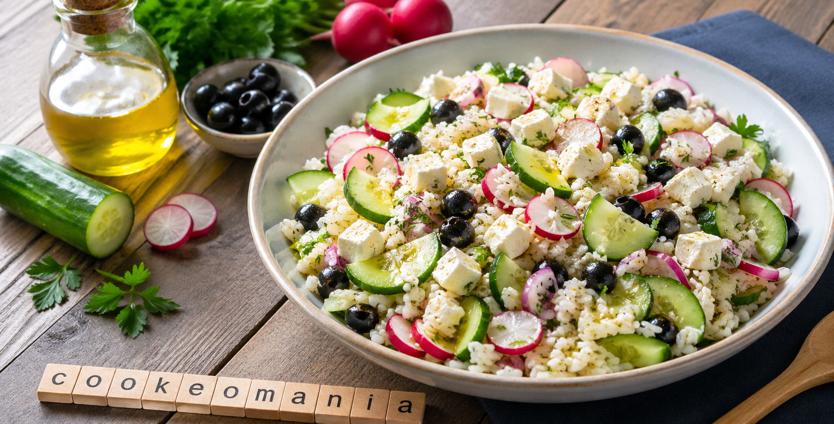 Salade de riz feta et légumes croquants au Cookeo, fraîche et savoureuse