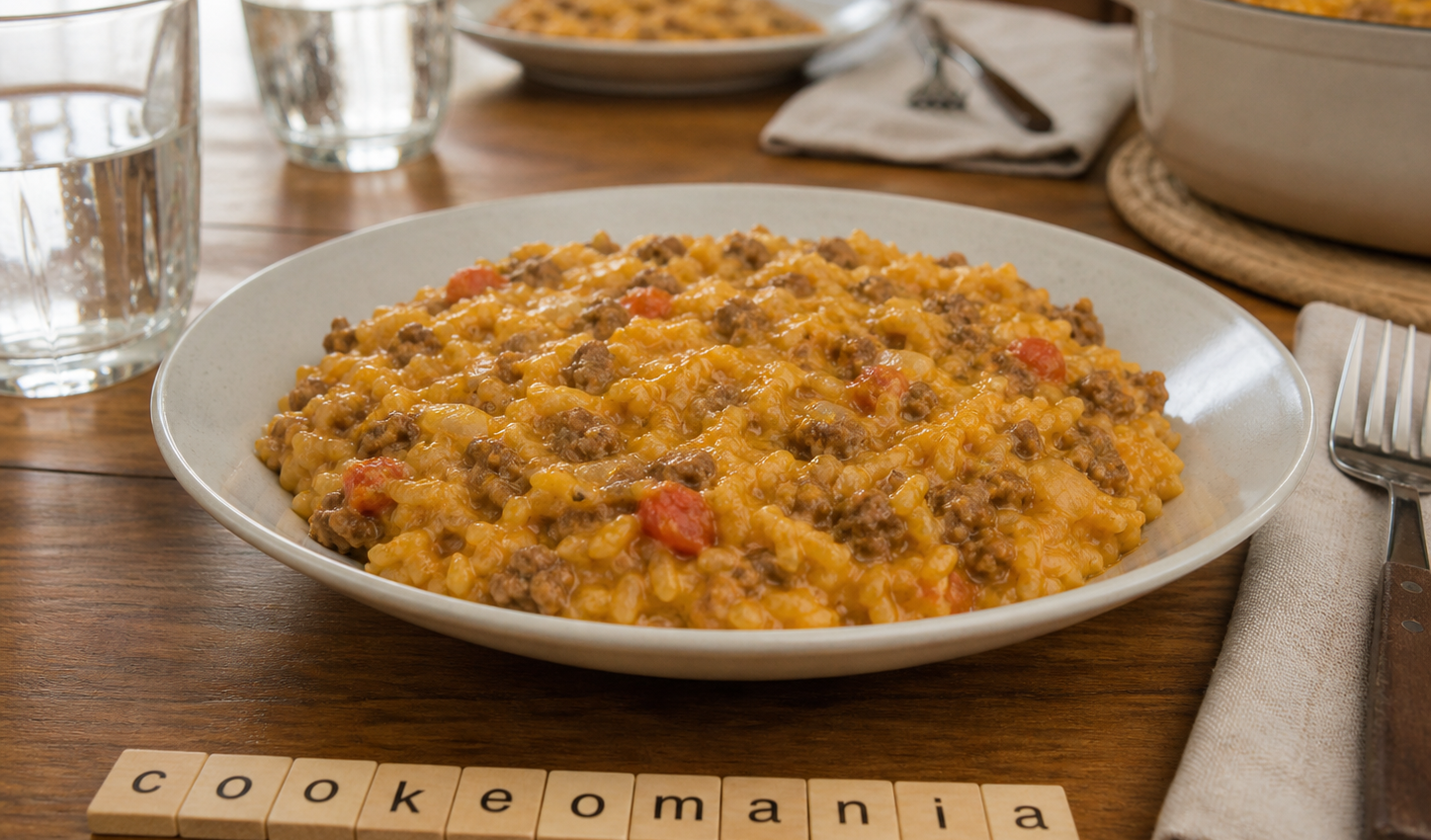 Riz façon cheeseburger au Cookeo, fondant au bœuf haché et cheddar