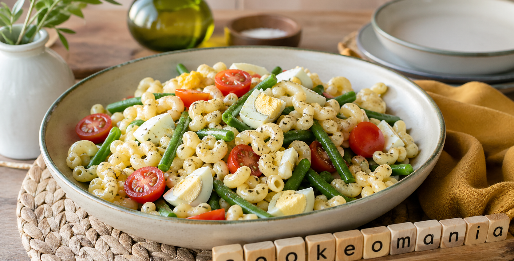 Salade de coquillettes aux œufs et haricots verts