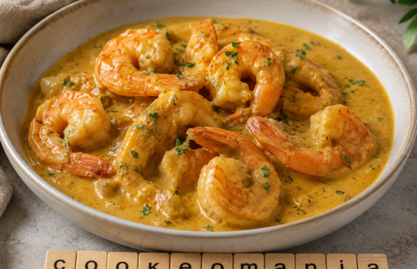 Gambas crémeuses au curry et coco