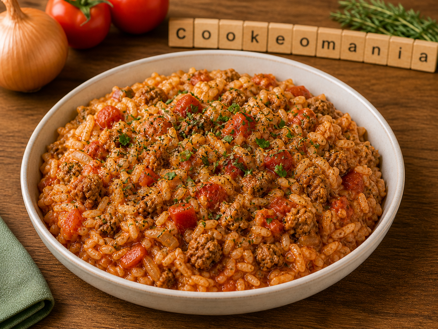 Riz à la tomate et farce de légumes façon tomate farcie