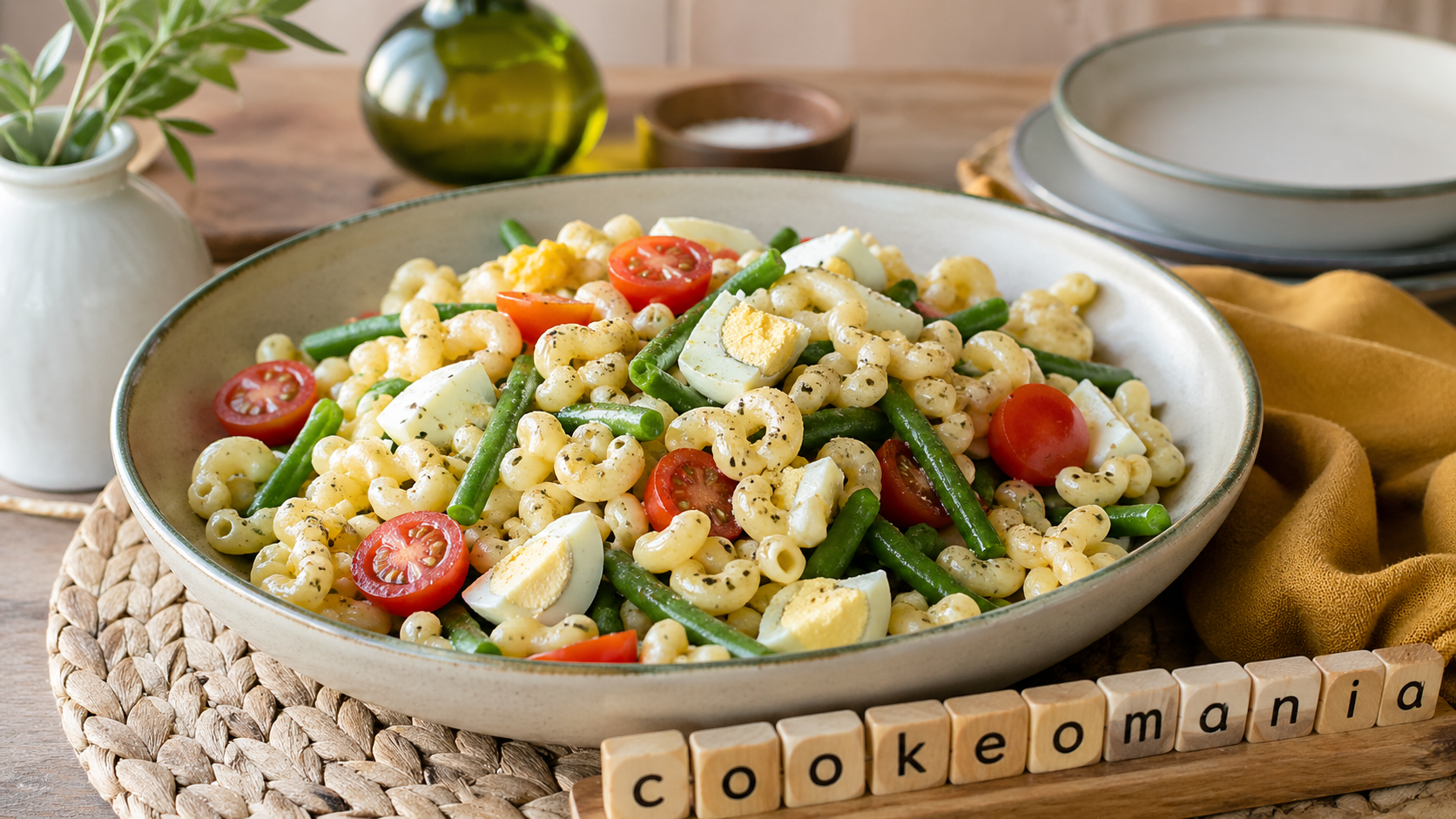 Salade de coquillettes aux œufs et haricots verts