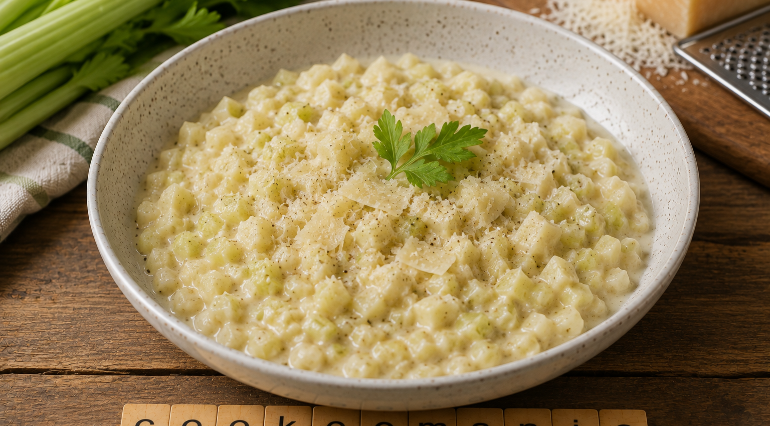 Céleri-branche crémeux façon risotto au parmesan
