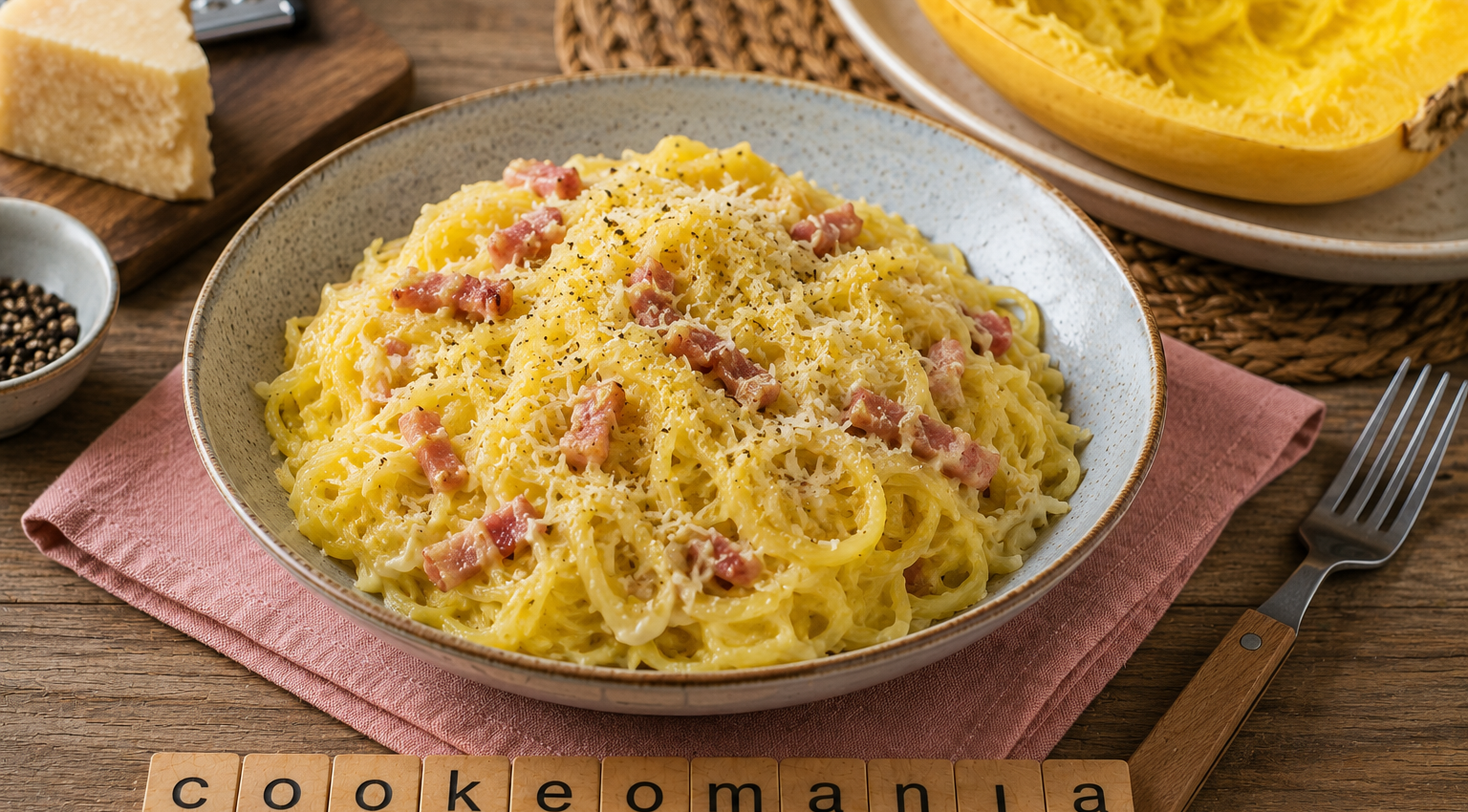 Courge spaghetti crémeuse façon carbonara