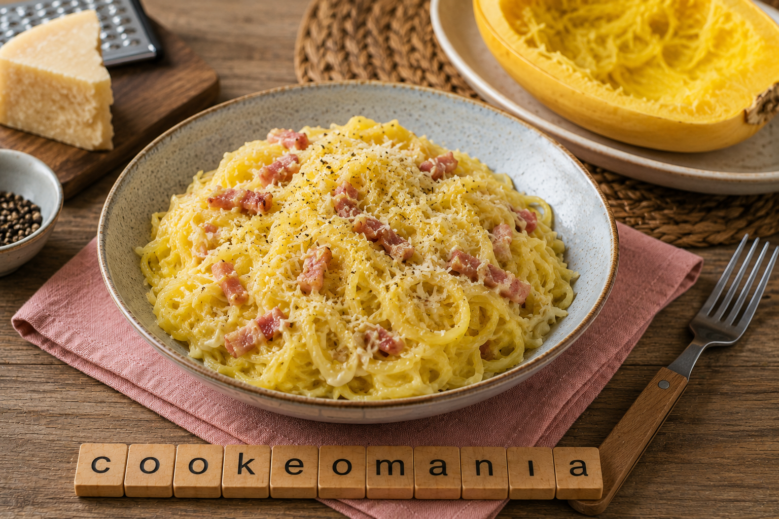 Courge spaghetti crémeuse façon carbonara