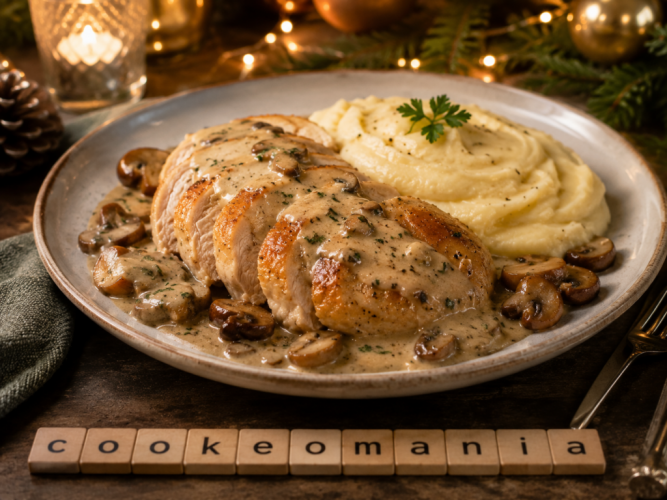 Menu de Noël avec pintade aux cèpes et purée de panais