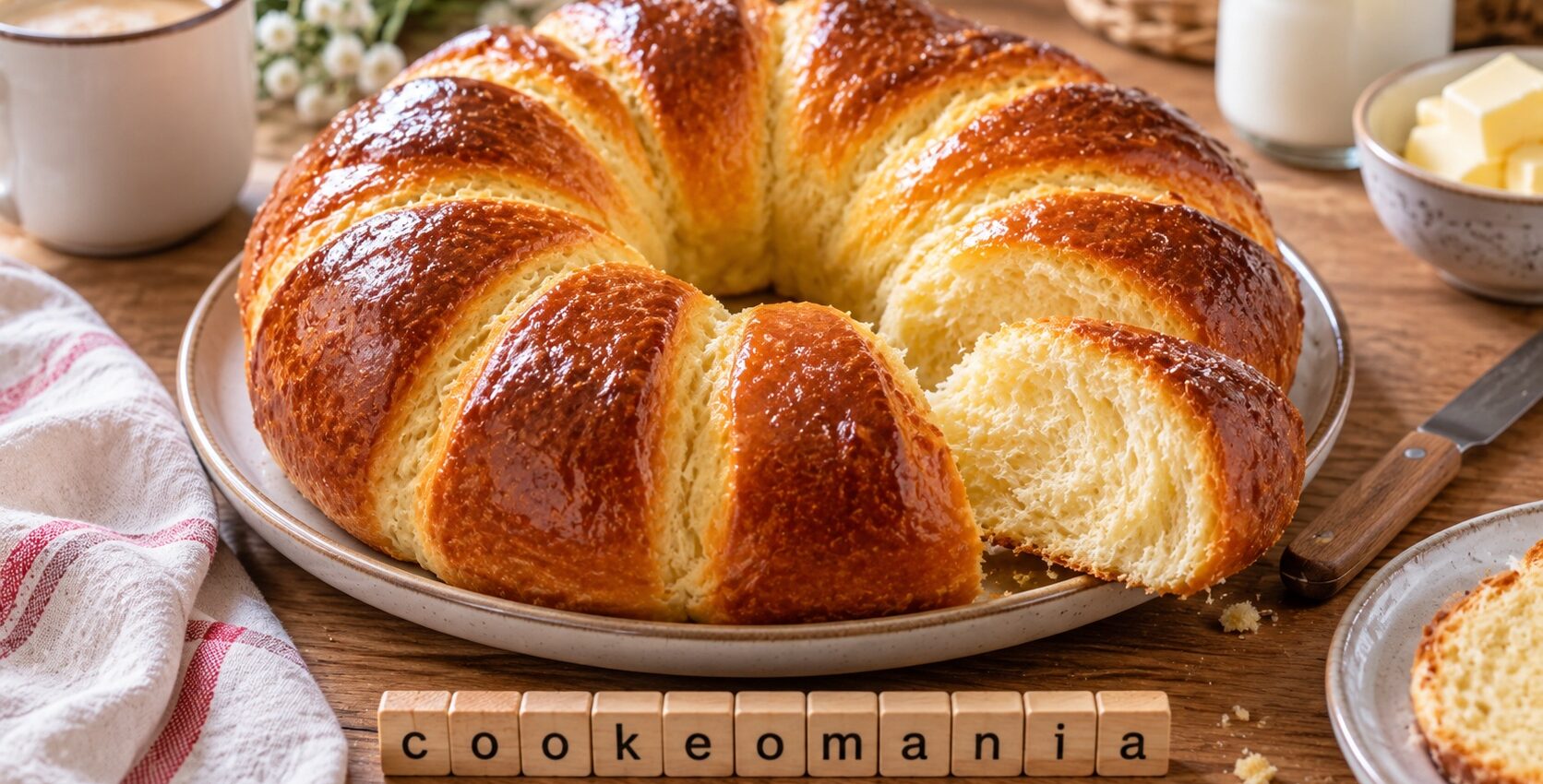 Brioche facile en couronne, dorée et moelleuse