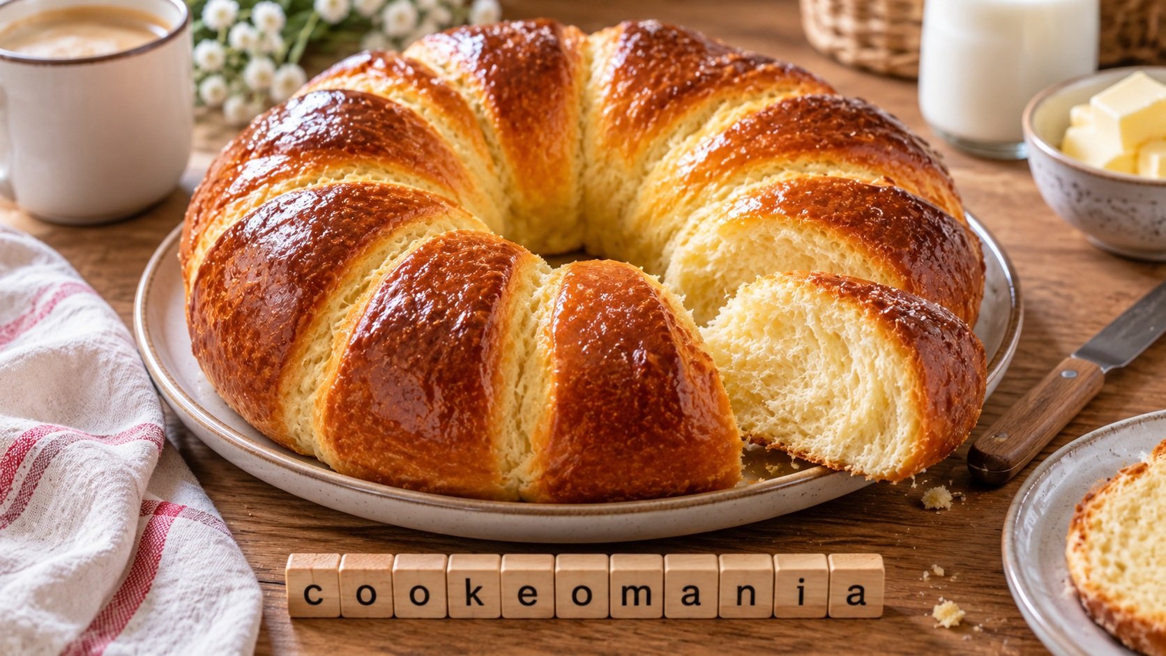 Brioche facile en couronne, dorée et moelleuse