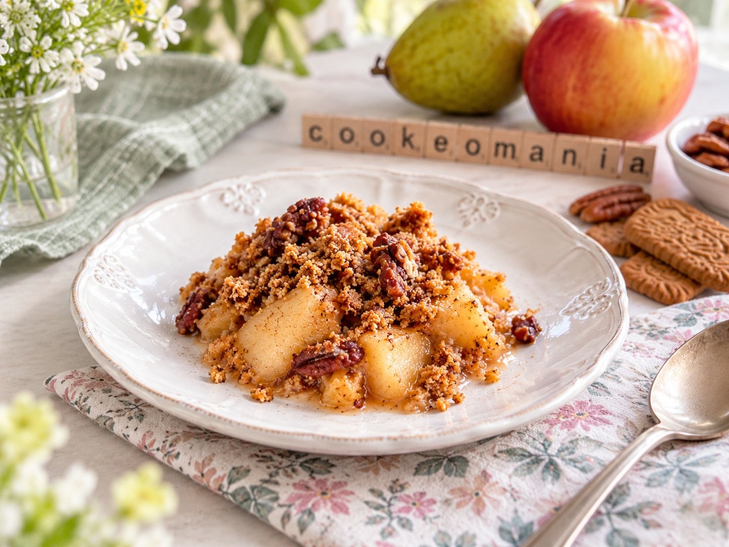 Crumble pomme-poire aux spéculoos et noix de pécan