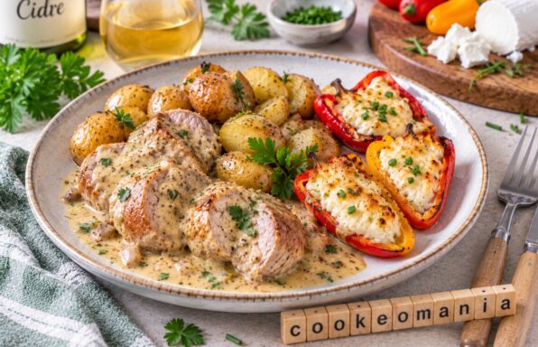 Filet mignon au cidre, grenailles et poivrons au chèvre