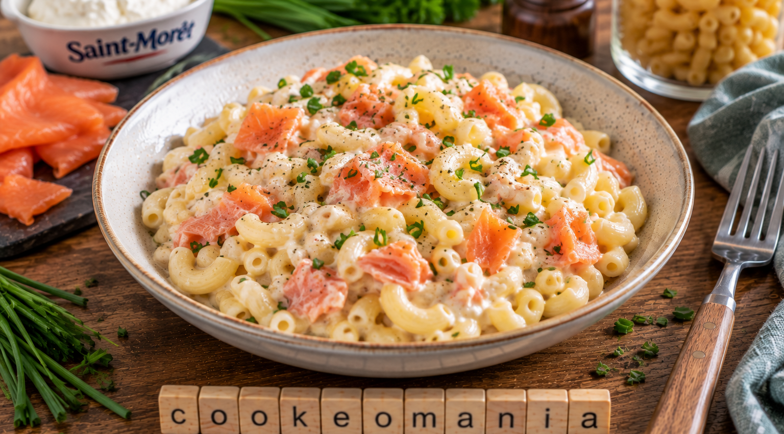 Macaronis crémeux au saumon fumé et fromage frais