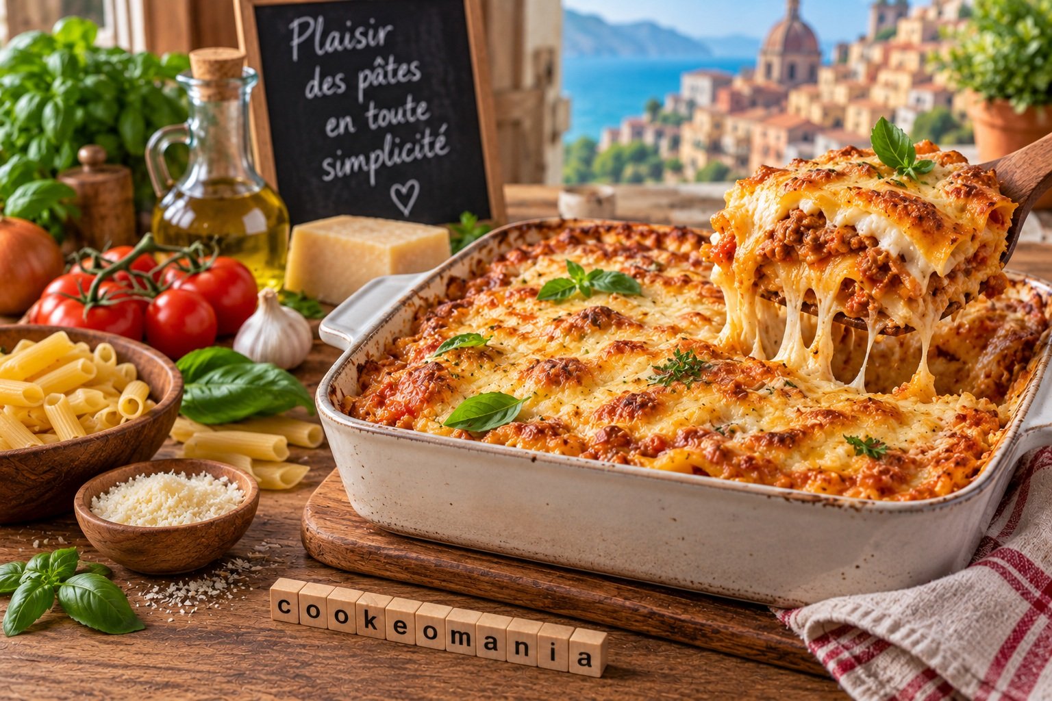 Plat de pâtes gratinées au fromage avec sauce tomate, inspiré des pâtes au four présentées sur ARTE