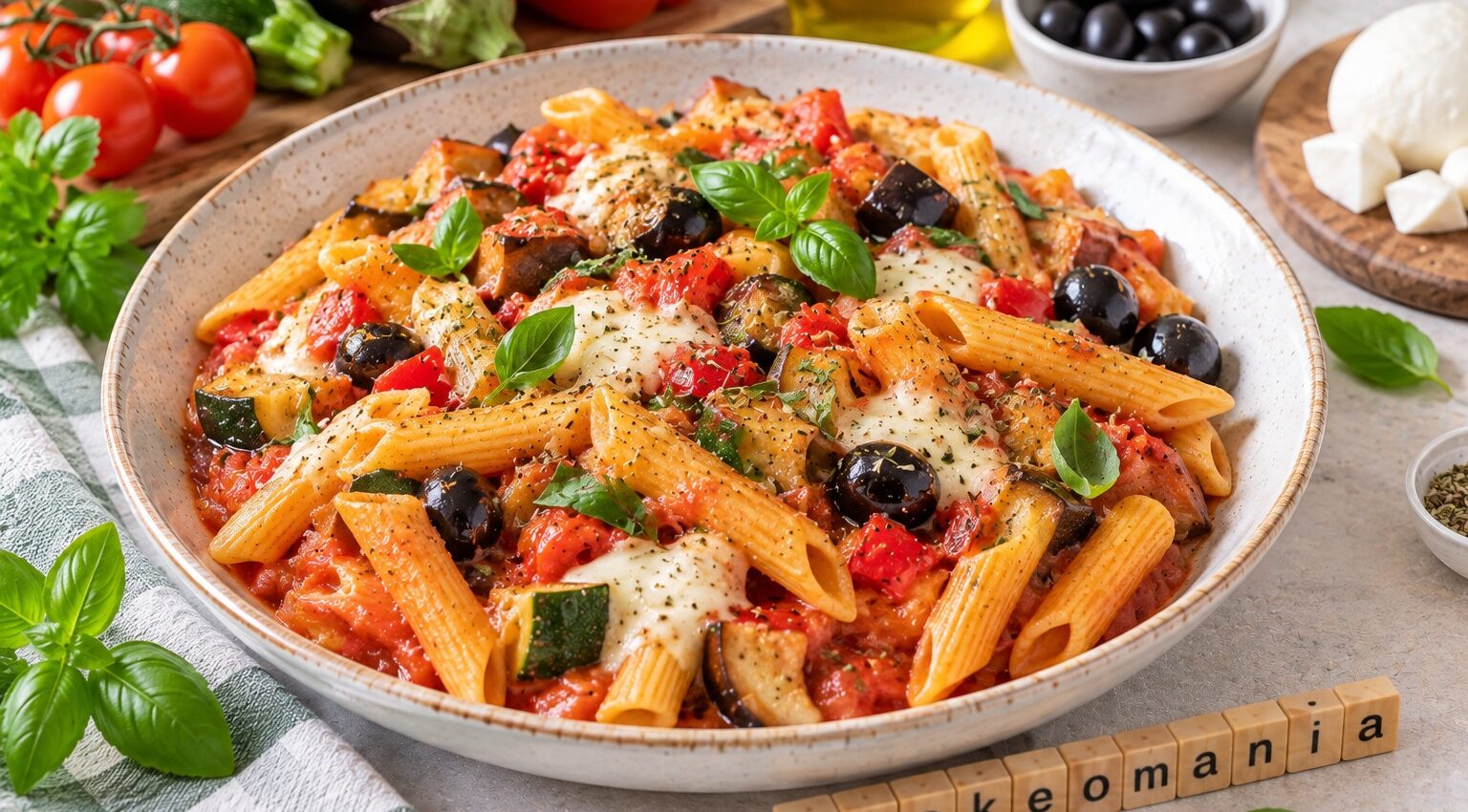 Penne méditerranéennes aux légumes et mozzarella fondante