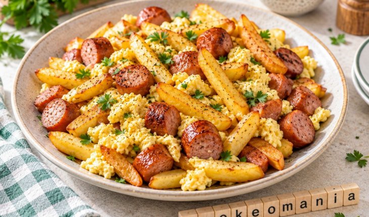 Poêlée de frites, saucisses et œufs