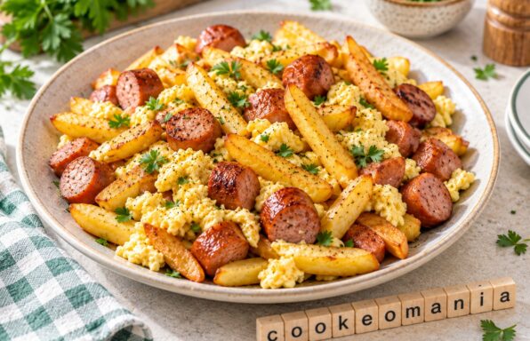 Poêlée de frites, saucisses et œufs
