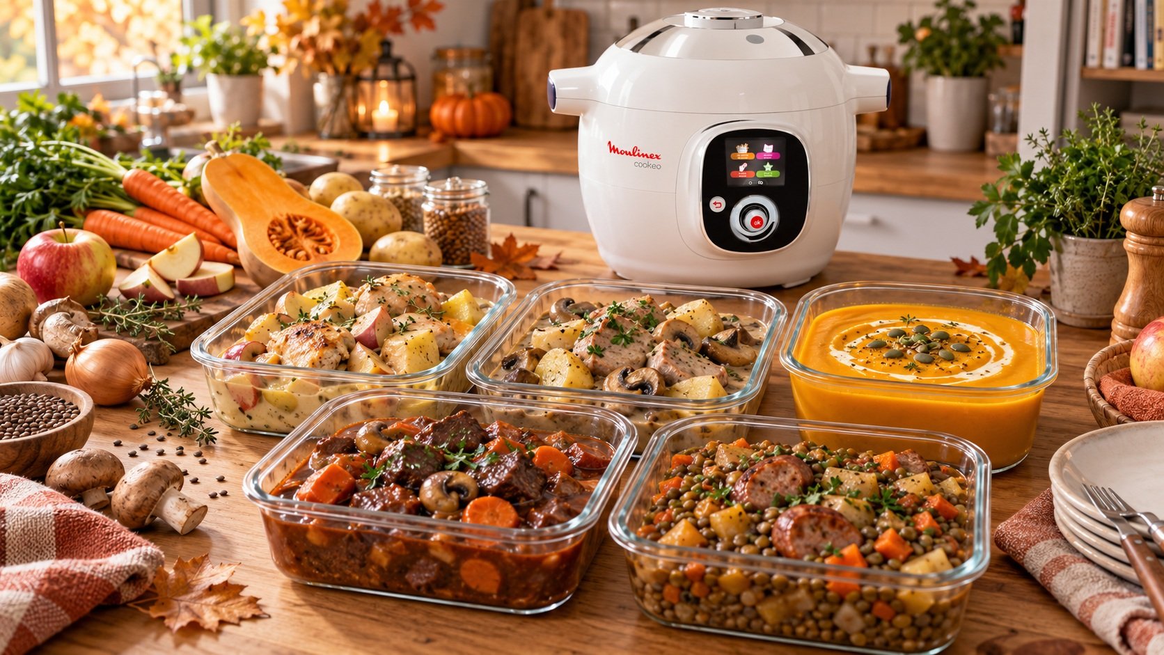 Batch cooking d’automne au Cookeo avec cinq repas préparés pour la semaine
