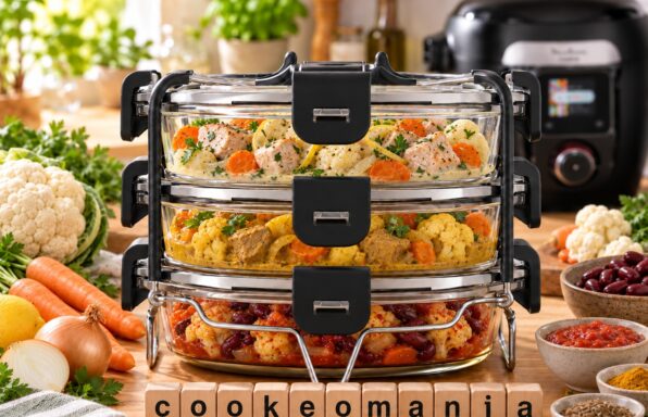 Trois repas au chou-fleur dans le Batchcooker Moulinex : dinde citronnée aux herbes, porc au colombo et haricots rouges à la tomate.