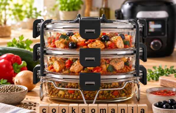 Trois plats méditerranéens dans le Batchcooker Moulinex : poulet provençal aux olives, porc au paprika et lentilles au cumin.