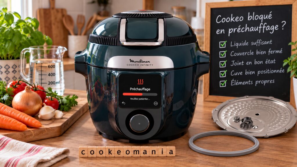 Cookeo Infinity bloqué en préchauffage avec joint et couvercle intérieur à vérifier.